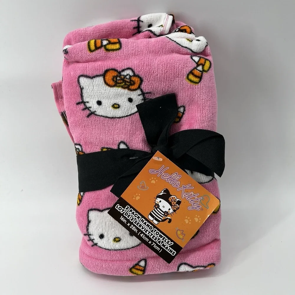 Hello Kitty Halloween Pink Candy Corn Hand Towels 16 x 28